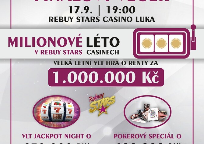 RS Luka: Finále Milionového léta s turnajem o 400.000 Kč + VLT Jackpot Night o 250K! 