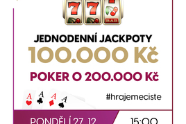 RS Plzeň Plaza: Pondělní silvestrovská Jackpot Night s jackpoty 100K okořeněná pokerem o 200.000 Kč 