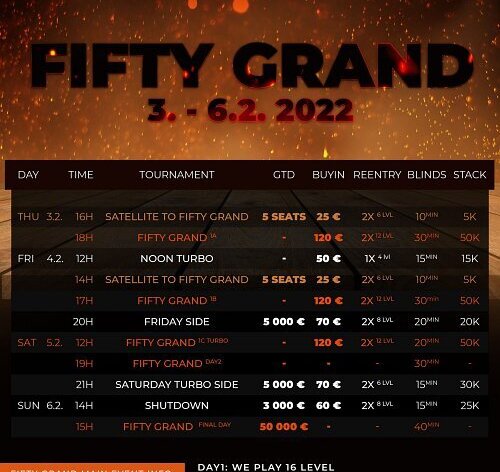 Grand Casino Aš: Za €120 o €50K GTD! Fifty Grand startuje!
