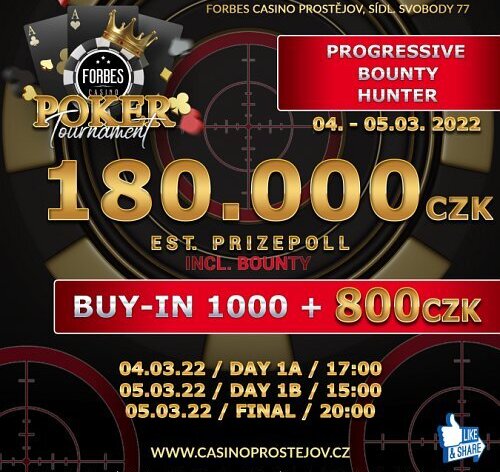 Už v pátek: Progressive bounty v Prostějově a prizepool 180.000 Kč