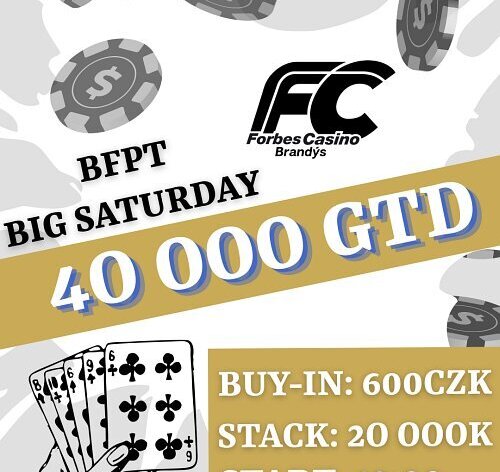 V Brandýse dnes BFPT turnaj s garancí 40.000 Kč