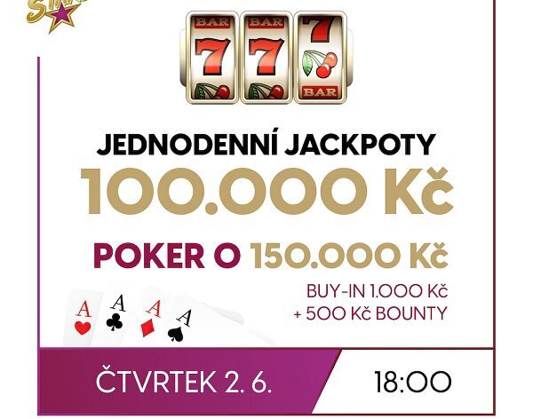 RS Area Bory Plzeň: Čtvrteční Jackpot Night s jackpoty 100K okořeněná pokerem o 150K