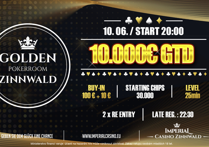 Cínovec: V pátek si v Casinu Imperial Zinnwald zahrajete minimálně o €10.000 GTD