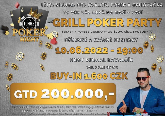 Grill Poker Night Prostějov v pátek s garancí 200.000 Kč