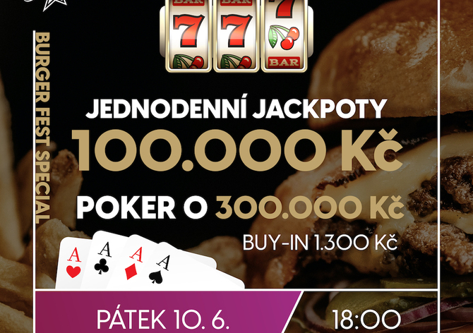 RS Luka: Burger Fest s pokerem o 300.000 Kč a slot jackpoty za 100.000 Kč už dnes