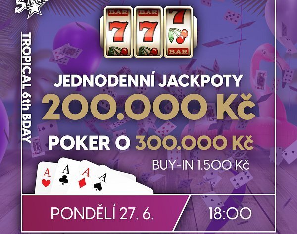 Rebuy Stars Casino Plzeň Plaza oslaví v pondělí šesté narozeniny s tropickým půl milionem