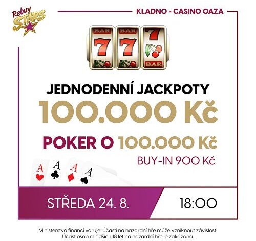 RS Kladno: Středeční Jackpot Night s jackpoty 100K okořeněná pokerem o 100.000 Kč