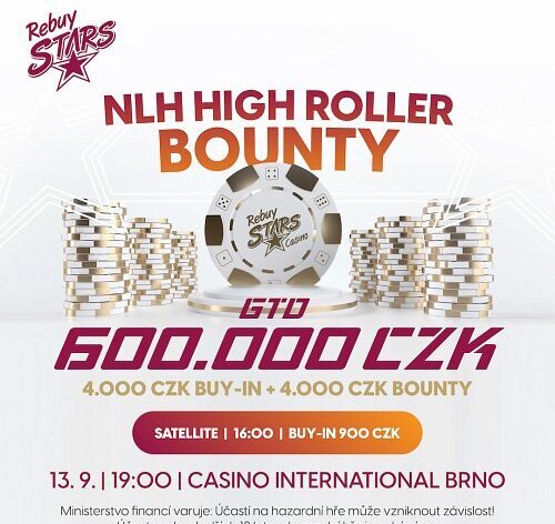RS Brno: High Roller Bounty o 600.000 Kč ovládne Rebuy Stars Casino International Brno 13. září! 