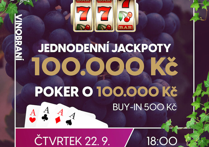RS Plzeň: Vinobraní v Casinu Area Bory přináší Jackpot Night a poker 100K GTD