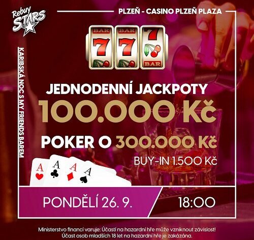 RS Plzeň: Pondělní Karibská party s pokerem o 300.000 a tradiční Jackpot Night o 100.000 Kč