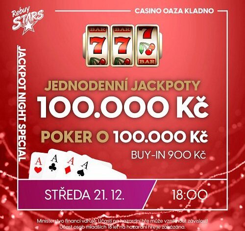 RS Kladno: Vánoční pohoda v Casinu OAZA Kladno s pokerem o 100.000 Kč a jackpoty za 100.000 Kč
