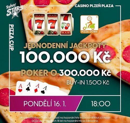 RS Plzeň: Pondělní Jackpot Night v Casinu Plzeň Plaza přináší 400.000 korun a pizzu!