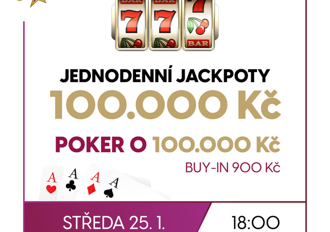 RS Kladno: Středeční Jackpot Night v Casinu OAZA Kladno s jackpoty 100K a pokerem o 100K