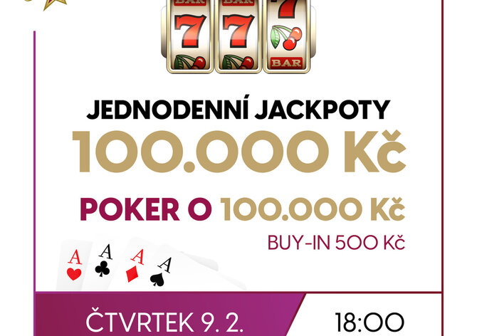 RS Plzeň: Jackpot Night v Casinu Area Bory a pokerem o 100.000 Kč 