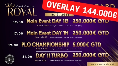 Card Bratislava: V Royal hrozí aktuální overlay €144K! Poslední flighty!