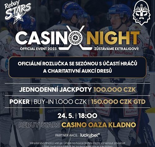 Charitativní Casino night s pokerem o 150.000 Kč a stotisícové Jackpoty s kladenskými Rytíři