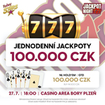 RS Plzeň: Jackpot Night v Casinu Area Bory s jackpoty za 100.000 Kč a pokerem o 100.000 Kč