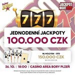 RS Plzeň: Jackpot Night v Casinu Area Bory s jackpoty za 100.000 Kč a pokerem o 150.000 Kč