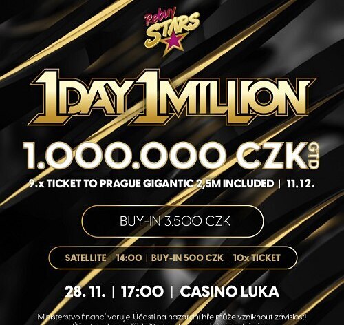 Úterní večer za milion v RS Luka: 1 Day 1 Million garantuje 1.000.000 Kč!