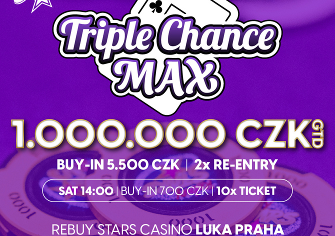 Triple Chance MAX s garancí 1.000.000 Kč na tebe čeká v Rebuy Stars Casinu Luka v úterý večer