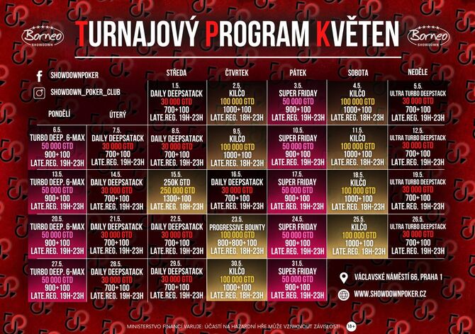 Showdown: Květnové turnaje garantují celkem skoro dva miliony korun!