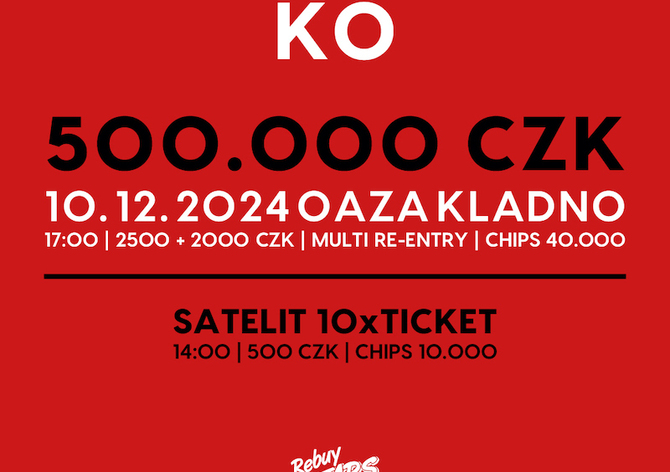 Rebuy Stars Kladno: V úterý na Kladně Progressive KO s garancí 500.000 Kč