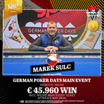 King&#039;s Rozvadov: Marek Šulc opanoval Main Event GPD