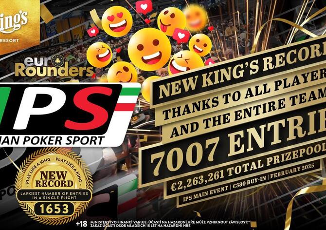 Rekordní IPS: 7.007 entries, €250K pro vítěze! Zbývá 169 hráčů