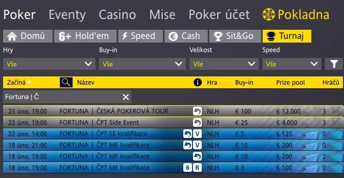 Fortuna | Hraj ČPT Online jen za €0,5 nebo dokonce zcela zdarma! Tři přímé kvaldy každý den!
