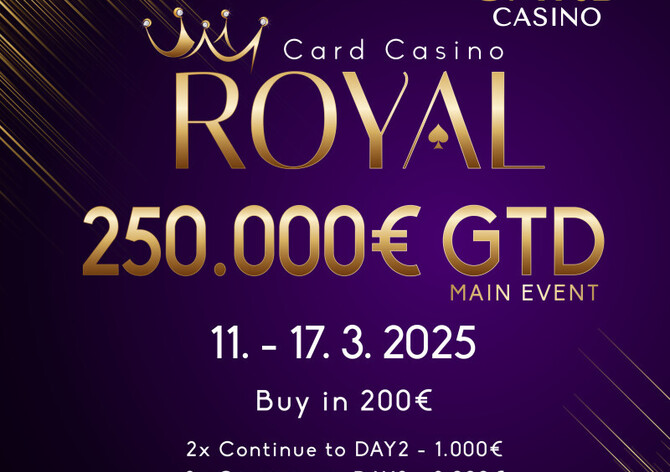 Card Casino Šamorín: Ve středu startuje v Cardu Royal Main Event €250K GTD