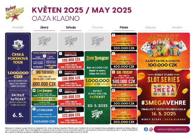 Rebuy Stars Kladno: Květen v Oaze bude plný skvělých garantovaných eventů, včetně ČPT