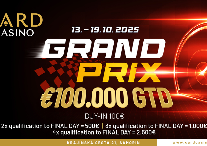 Card Casino Šamorín: V úterý startuje v Cardu další vydání Grand Prix €100K GTD