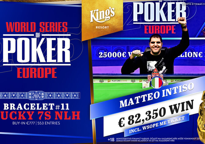 WSOPE: Náramek z Lucky 7s pro Itálii, Peter Ješko byl třináctý