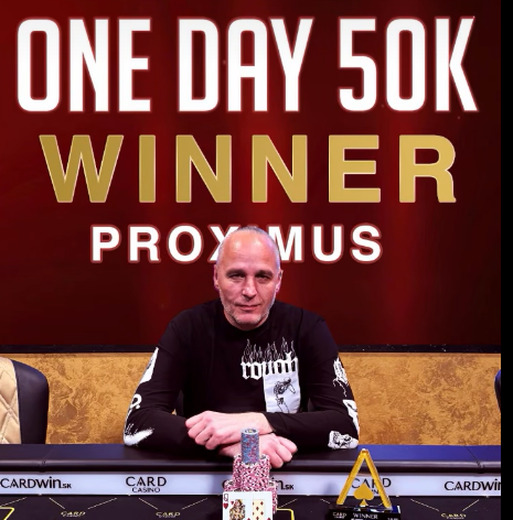 Card Casino Šamorín: Proximus získal titul a tiket do ME WSOPC v eventu Luxon Pay One Day 50K