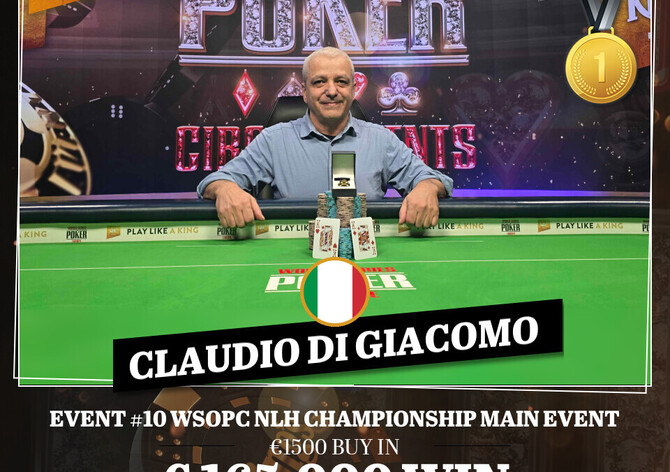 King&#039;s WSOPC: Main Event WSOPC vyhrál italský kat českých hráčů, Claudio Di Giacomo