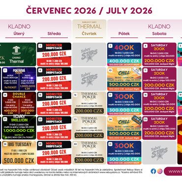 Rebuy Stars Kladno: Červenec v Oaze nabízí mohutnou celkovou garanci ve výši 8.000.000 Kč!