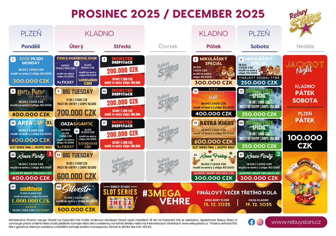 Rebuy Stars Kladno: Prosinec v Oaze odstartuje ČéPéTéčko, bude i Gigantic a Silvestr o den dříve