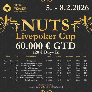 GC Aš: Od čtvrtka do neděle v Aši Nuts Livepoker Cup s Main Eventem €60K GTD