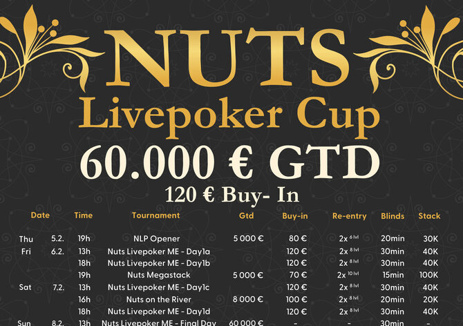 GC Aš: Od čtvrtka do neděle v Aši Nuts Livepoker Cup s Main Eventem €60K GTD