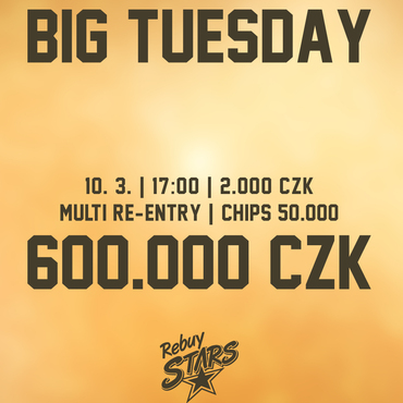 Rebuy Stars Kladno: Big Tuesday 600K GTD znovu v úterý v Oaze!