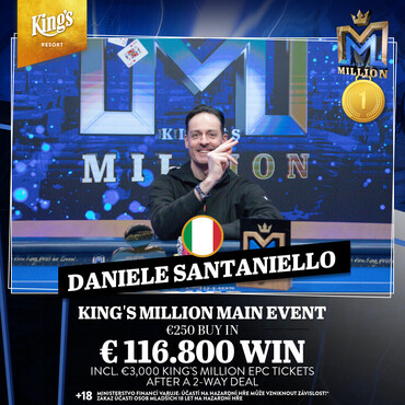 King's Million: Z absolutního shortstacku až na samý vrchol, Ital Santaniello vítězem King's Million