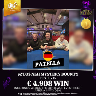 King's $ZTO$: Zahraniční 4-way deal v Mystery Bounty, rozehrán byl také $ZTO$ Main Event €500K GTD