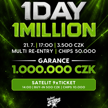 Rebuy Stars Kladno: Oaza v úterý ve znamení turnaje 1 Day 1 Million