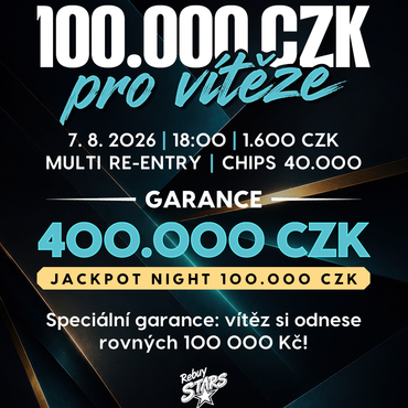 Rebuy Stars Kladno: 100K Pro Vítěze je turnaj na páteční večer v Oaze