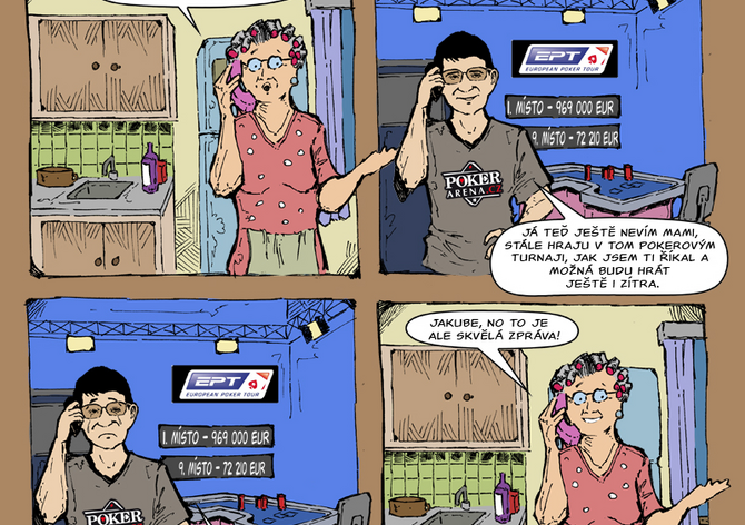 Busted draw: Pokerové komiksy na PokerAréně s Alkáčem, Řezníkem i Jakubem Šlemrem