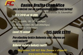 Casino Družba Litoměřice zve na narozeninový turnaj 145.000 Kč GTD