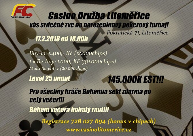 Casino Družba Litoměřice zve na narozeninový turnaj 145.000 Kč GTD