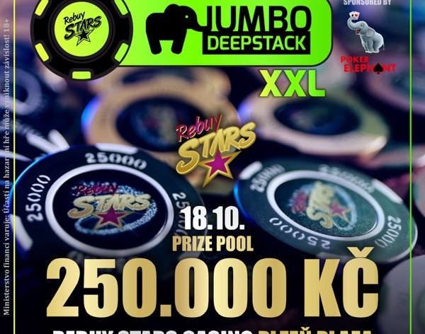 JUMBO DeepStack o 250.000 Kč ve čtvrtek ovládne Rebuy Stars v Plzni!