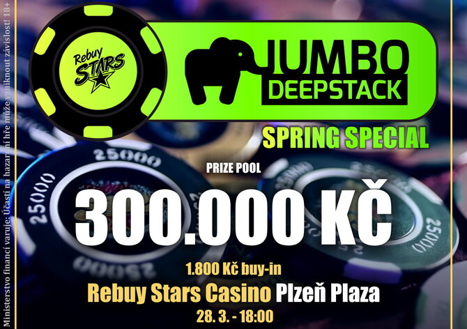 Rebuy Stars v Plzni ovládne ve čtvrtek speciál JUMBO DeepStack s cenovkou 300.000 Kč! 