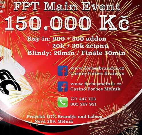 FPT Main Event. V Brandýse a Mělníku se v pátek a sobotu hraje o 150.000 Kč